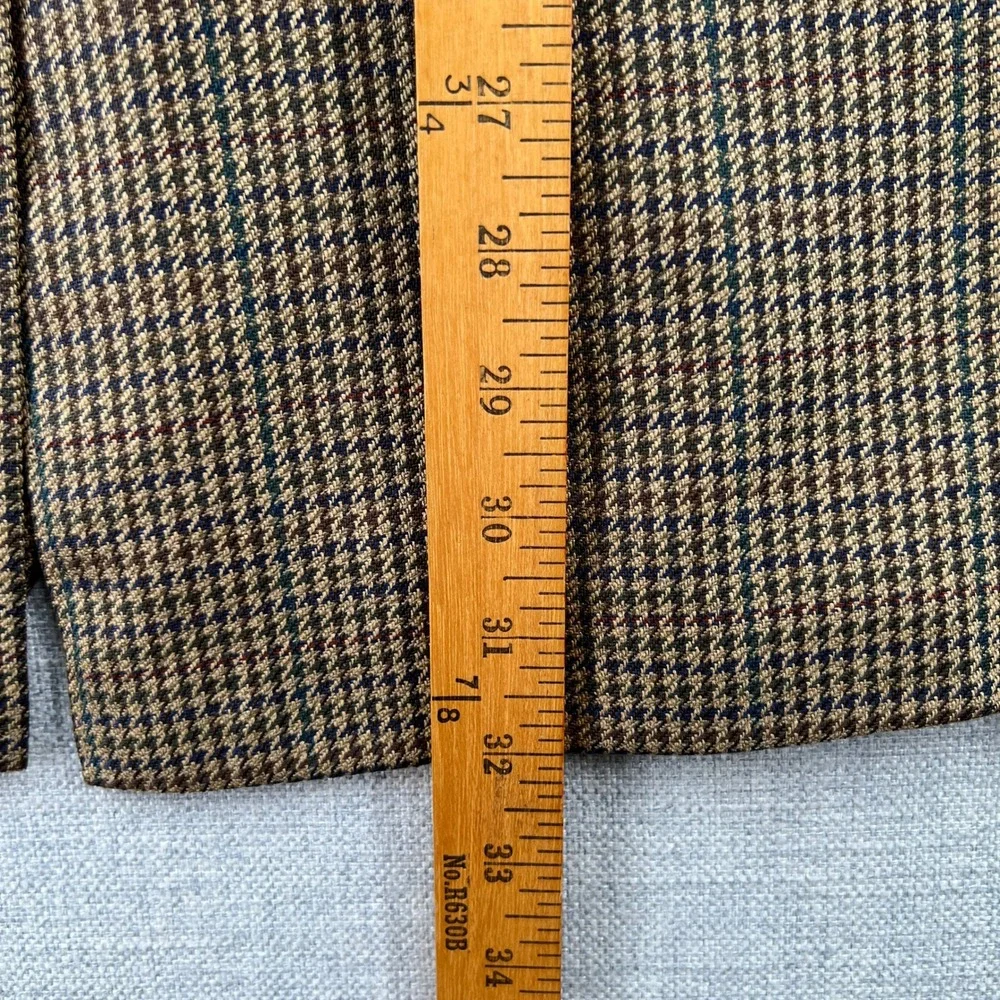 VTG 90s Polo University Club Ralph Lauren Brown Houndstooth Silk Wool Blazer 44R
